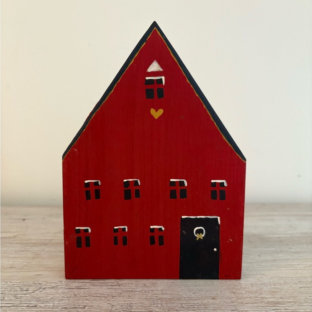 Handcrafted Red Wooden House Decor
